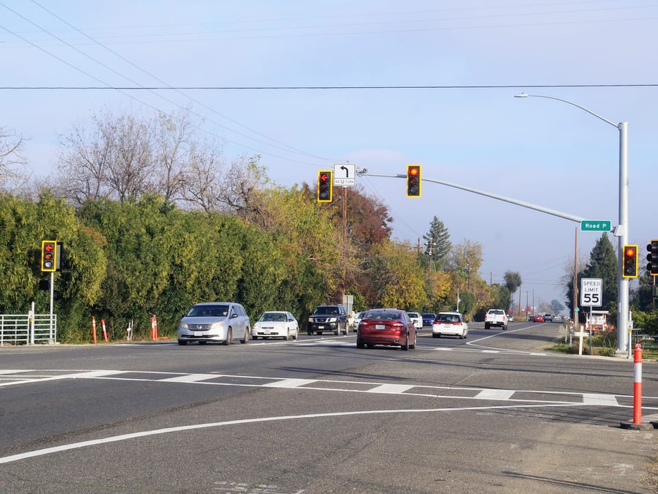 Highway 32 and Road P stoplight hits another snag. Stop signs coming back temporarily.